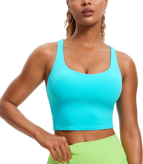 TwentyonefitnessYoga Hot Tops Womens Butterluxe Strappy Longline Sports Bra – Padded Criss Cross Yoga Bra Workout Crop Tank Tops