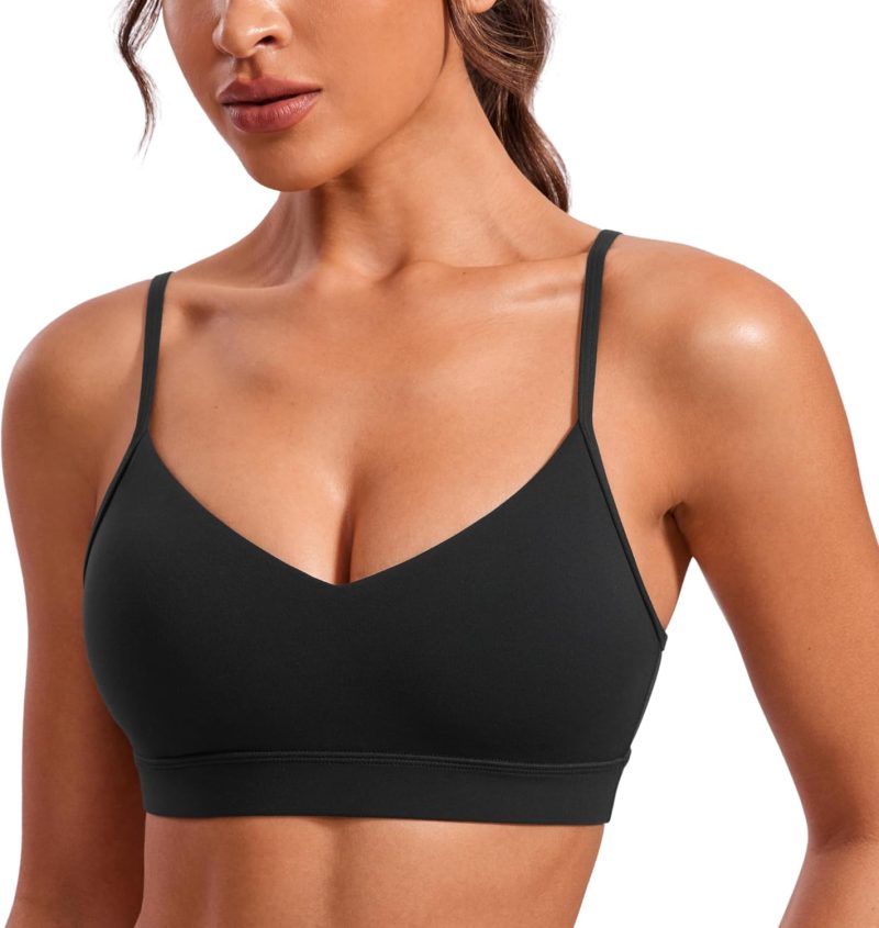 TwentyonefitnessYogaHot Bras V-Neck Sports Bras for Women – Adjustable Thin Straps Padded Yoga Bra Basic Wireless Bra Camisole