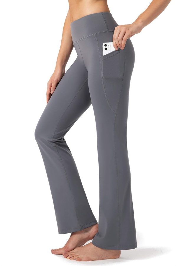 TwentyonefitnessYoga28″/30″/32″/34″ Inseam Women’s Bootcut Yoga Pants Long Bootleg High-Waisted Flare Pants with PocketsLeggings