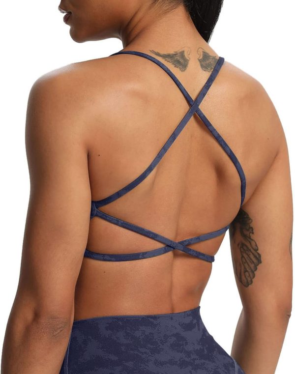 TwentyonefitnessYoga Women’s Workout Sports Bras Fitness Backless Padded Ivy Low Impact Bra Yoga Crop Tank Top
