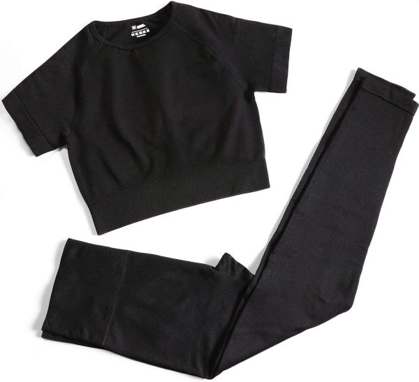 TwentyonefitnessYoga Workout Sets for Women Two Piece Outfits Seamless High Waist Leggings Yoga Crop Tops Athletic Sports Gym Sets