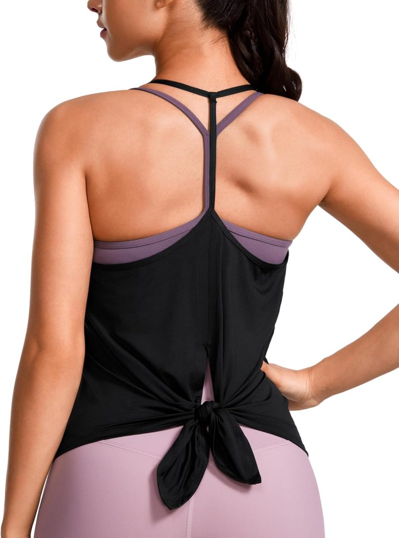TwentyonefitnessYoga Hot Tops Lightweight Tank Top for Women V Neck Spaghetti Strap Workout Tanks Tie Back Yoga Sleeveless Shirts Halter Camisole