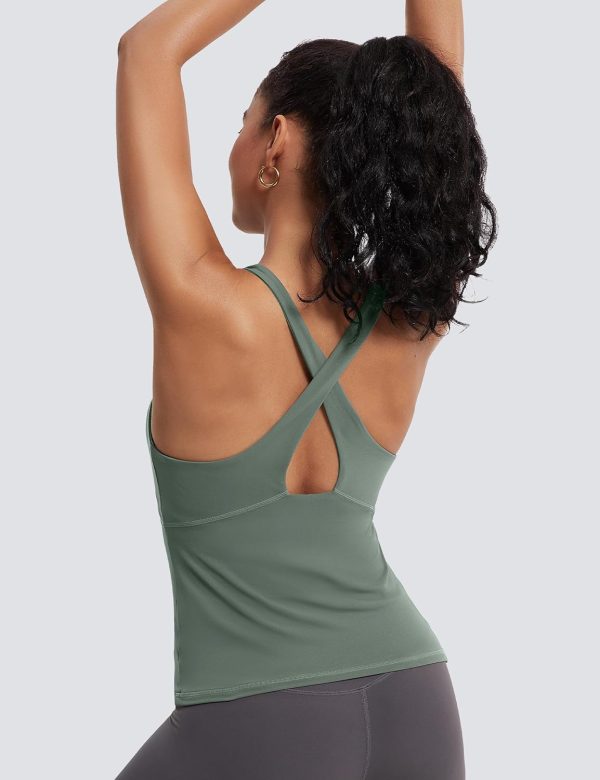 TwentyonefitnessYoga Hot Tops Womens Cross Back Workout Tank Tops-with Built in Bra, High Neck Athletic Yoga Gym Tank Tops