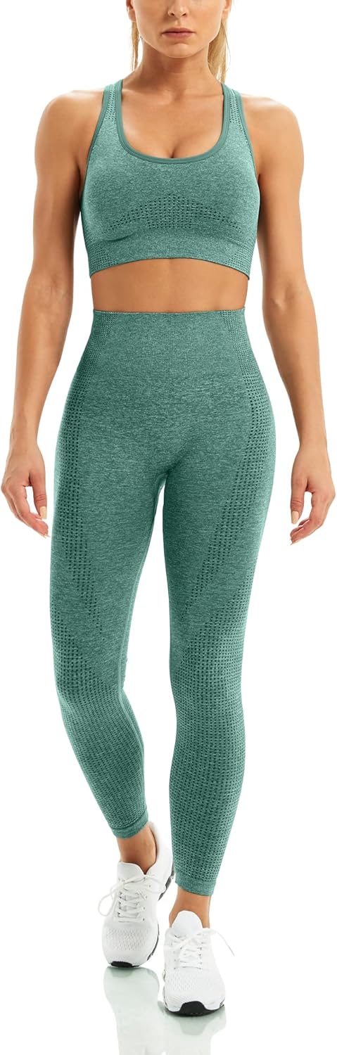 TwentyonefitnessYoga Women 2 Piece Workout Outfits Sports Bra Seamless Leggings Yoga Gym Activewear Set