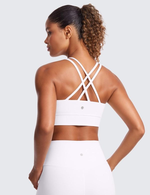 TwentyonefitnessYogaHot BrasWomens Strappy Longline Sports Bra – Molded Cup Double Spaghetti Strap Workout Bra Yoga Crop Tank Top