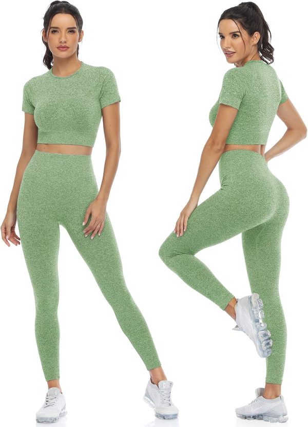 TwentyonefitnessYoga Workout Sets for Women Two Piece Outfits Seamless High Waist Leggings Yoga Crop Tops Athletic Sports Gym Sets