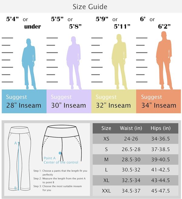 TwentyonefitnessYoga28″/30″/32″/34″ Inseam Women’s Bootcut Yoga Pants Long Bootleg High-Waisted Flare Pants with PocketsLeggings
