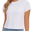 TwentyonefitnessYoga Hot Tops Women’s Pima Cotton Short Sleeve Crop Tops High Neck Cropped Workout Tops Yoga Athletic Shirts Casual T-Shirt