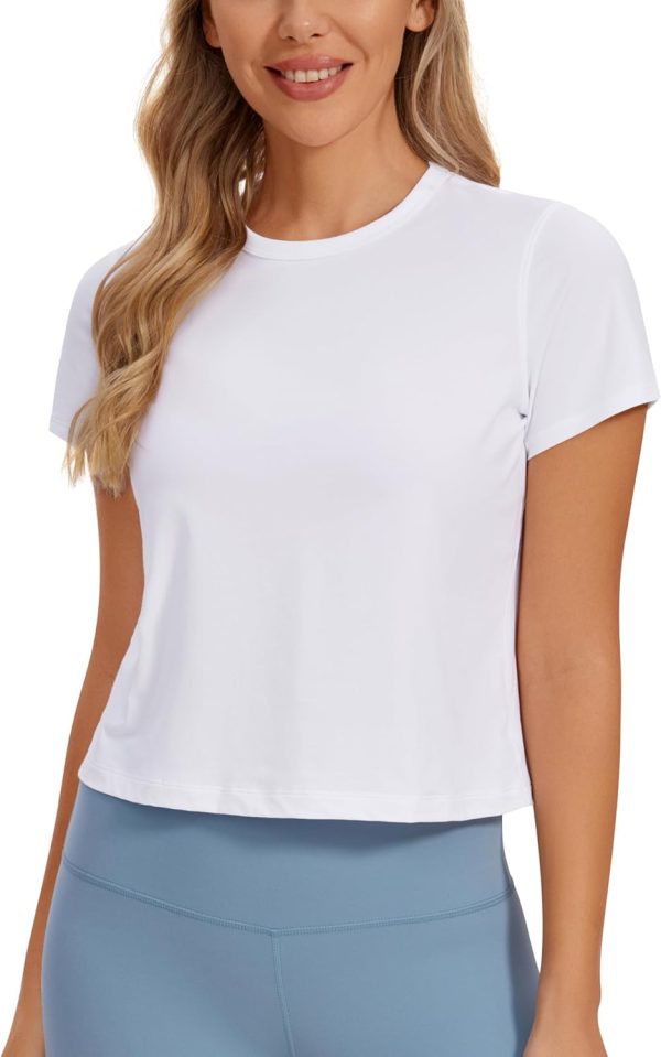 TwentyonefitnessYoga Hot Tops Women’s Pima Cotton Short Sleeve Crop Tops High Neck Cropped Workout Tops Yoga Athletic Shirts Casual T-Shirt
