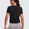 TwentyonefitnessYoga Hot Tops Women’s Pima Cotton Short Sleeve Crop Tops High Neck Cropped Workout Tops Yoga Athletic Shirts Casual T-Shirt
