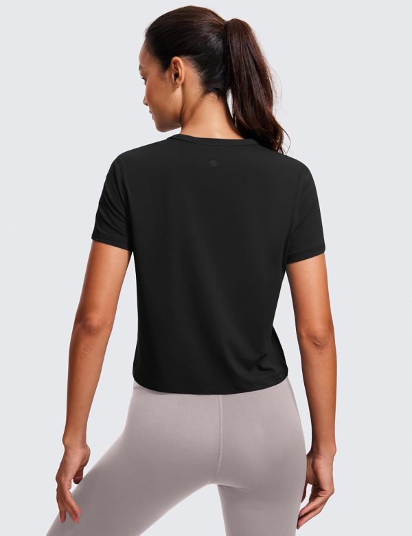 TwentyonefitnessYoga Hot Tops Women’s Pima Cotton Short Sleeve Crop Tops High Neck Cropped Workout Tops Yoga Athletic Shirts Casual T-Shirt