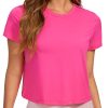 TwentyonefitnessYoga Hot Tops Women’s Pima Cotton Short Sleeve Crop Tops High Neck Cropped Workout Tops Yoga Athletic Shirts Casual T-Shirt
