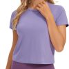 TwentyonefitnessYoga Hot Tops Women’s Pima Cotton Short Sleeve Crop Tops High Neck Cropped Workout Tops Yoga Athletic Shirts Casual T-Shirt