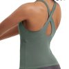 TwentyonefitnessYoga Hot Tops Womens Cross Back Workout Tank Tops-with Built in Bra, High Neck Athletic Yoga Gym Tank Tops
