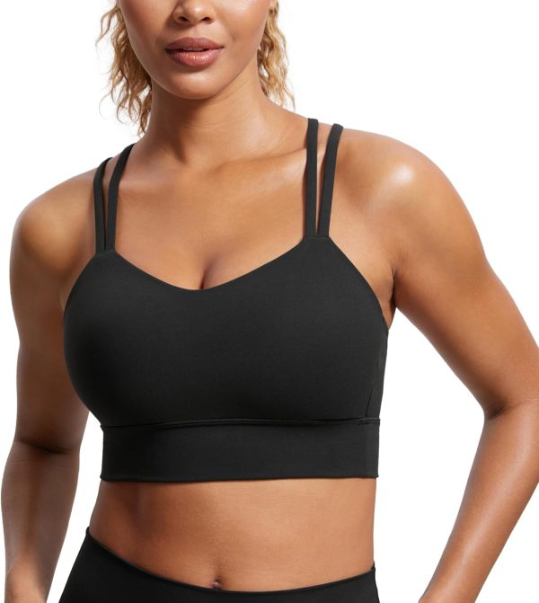 TwentyonefitnessYogaHot BrasWomens Strappy Longline Sports Bra – Molded Cup Double Spaghetti Strap Workout Bra Yoga Crop Tank Top