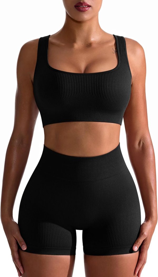 TwentyonefitnessYoga Hot Yoga Sets Workout Outfits for Women 2 Piece Seamless Ribbed High Waist Leggings with Sports Bra Exercise Set…