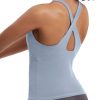 TwentyonefitnessYoga Hot Tops Womens Cross Back Workout Tank Tops-with Built in Bra, High Neck Athletic Yoga Gym Tank Tops