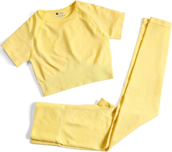 TwentyonefitnessYoga Workout Sets for Women Two Piece Outfits Seamless High Waist Leggings Yoga Crop Tops Athletic Sports Gym Sets