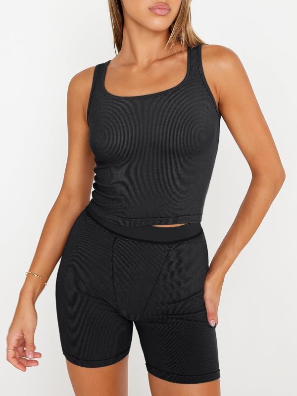 TwentyonefitnessYoga 2 Piece Lounge Sets for Women Matching Workout Set Cropped Tank Tops and High Waist Yoga Leggings Active Wear