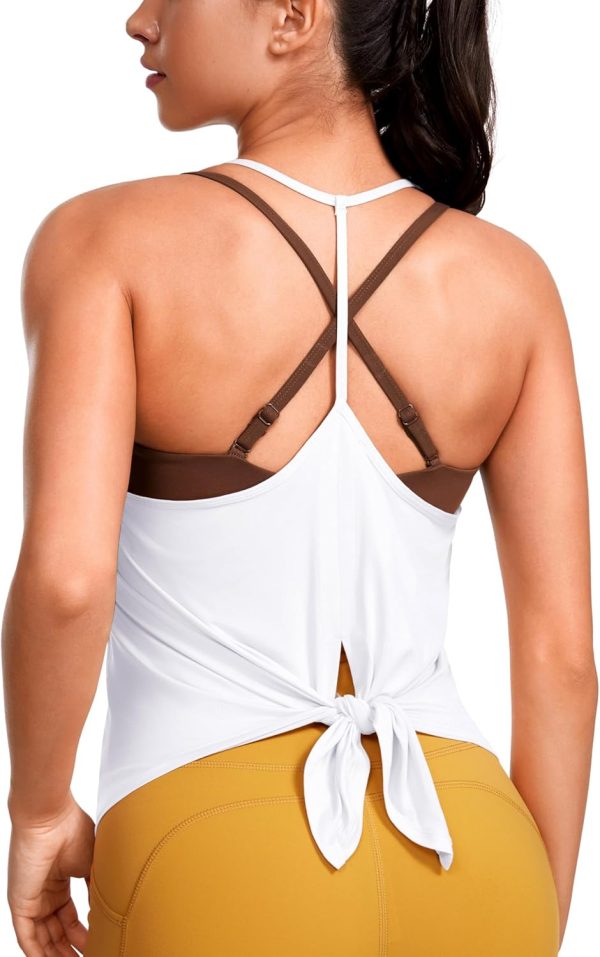 TwentyonefitnessYoga Hot Tops Lightweight Tank Top for Women V Neck Spaghetti Strap Workout Tanks Tie Back Yoga Sleeveless Shirts Halter Camisole