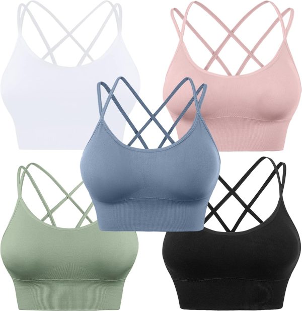 TwentyonefitnessYoga Cross Back Sport Bras Padded Strappy Criss Cross Cropped Bras for Yoga Workout Fitness Low Impact