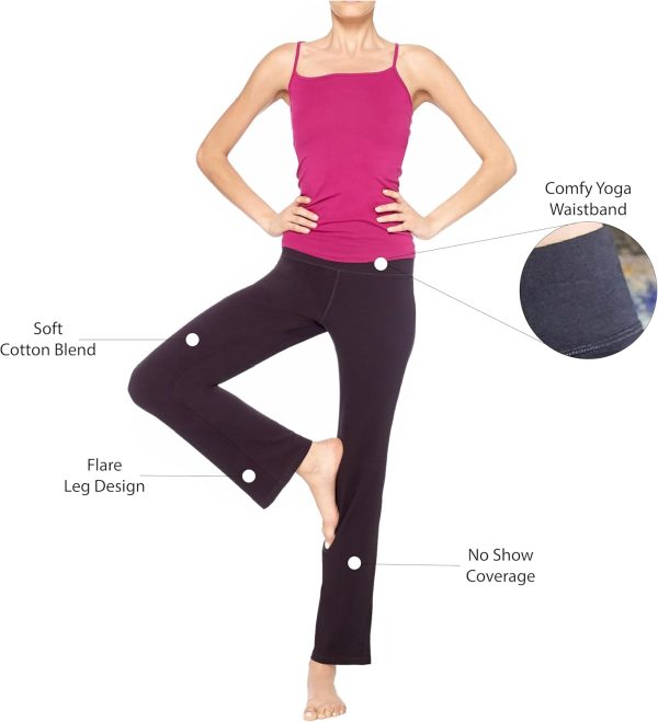 TwentyonefitnessYoga  Pants Black Flared Cotton Leggings, 32.5” Inseam, Wide Waistband, No Show Coverage, Relaxed Flare LegLeggings