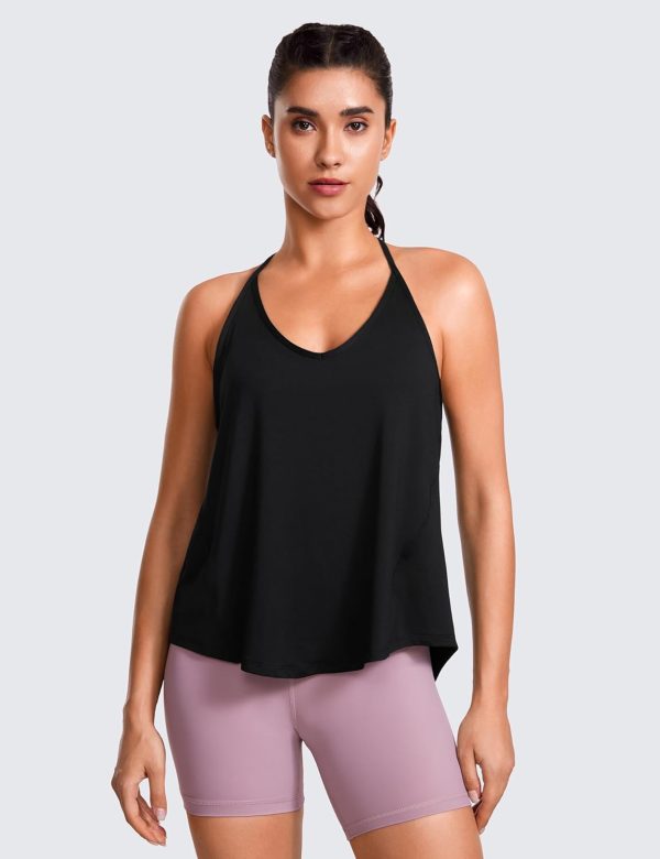 TwentyonefitnessYoga Hot Tops Lightweight Tank Top for Women V Neck Spaghetti Strap Workout Tanks Tie Back Yoga Sleeveless Shirts Halter Camisole