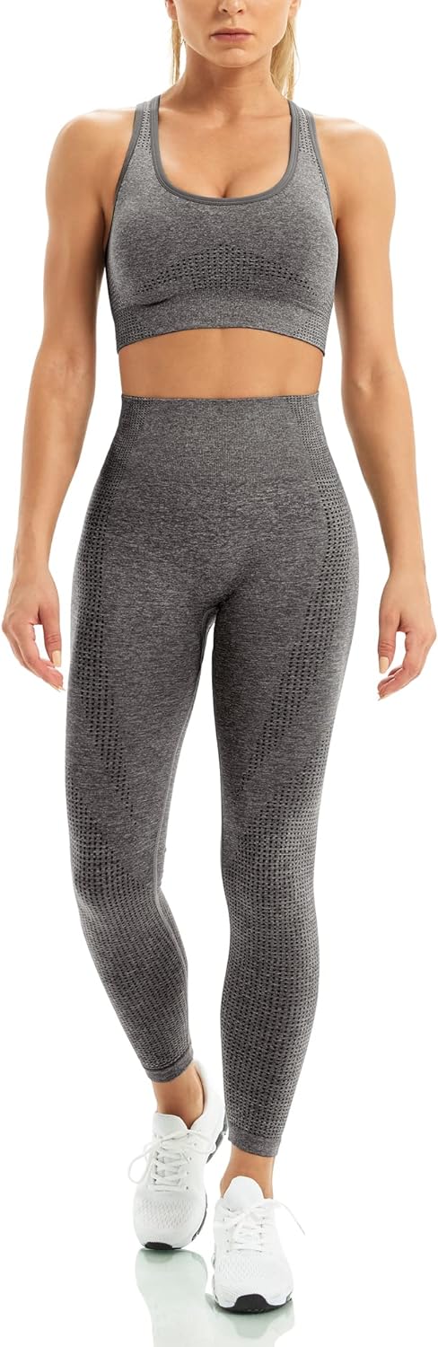 TwentyonefitnessYoga Women 2 Piece Workout Outfits Sports Bra Seamless Leggings Yoga Gym Activewear Set