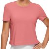 TwentyonefitnessYoga Hot Tops Women’s Pima Cotton Short Sleeve Crop Tops High Neck Cropped Workout Tops Yoga Athletic Shirts Casual T-Shirt