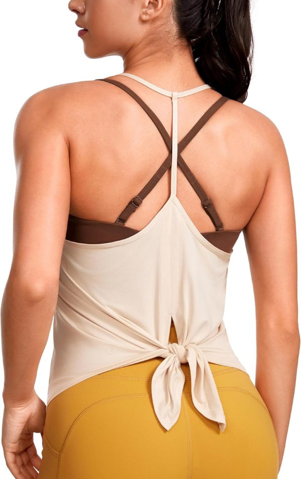 TwentyonefitnessYoga Hot Tops Lightweight Tank Top for Women V Neck Spaghetti Strap Workout Tanks Tie Back Yoga Sleeveless Shirts Halter Camisole