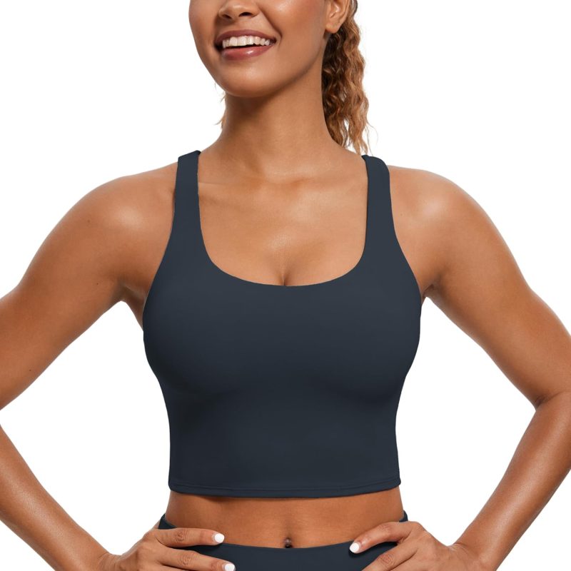 TwentyonefitnessYoga Hot Tops Womens Butterluxe Strappy Longline Sports Bra – Padded Criss Cross Yoga Bra Workout Crop Tank Tops