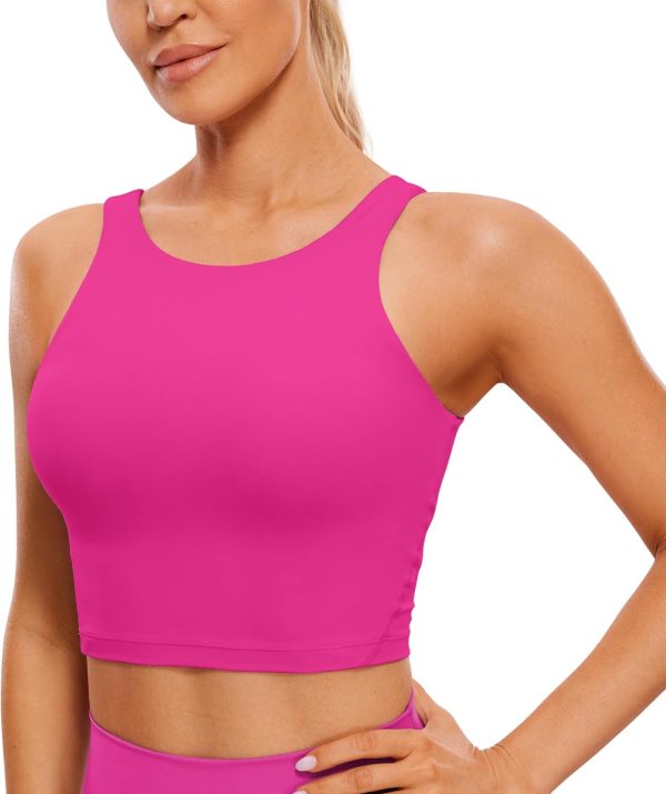 TwentyonefitnessYogaHot Bras  Womens High Neck Longline Sports Bra – U Back Padded Crop Workout Tank Top with Built in Bra