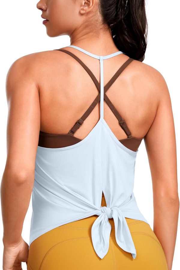 TwentyonefitnessYoga Hot Tops Lightweight Tank Top for Women V Neck Spaghetti Strap Workout Tanks Tie Back Yoga Sleeveless Shirts Halter Camisole