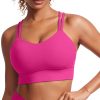TwentyonefitnessYogaHot BrasWomens Strappy Longline Sports Bra – Molded Cup Double Spaghetti Strap Workout Bra Yoga Crop Tank Top