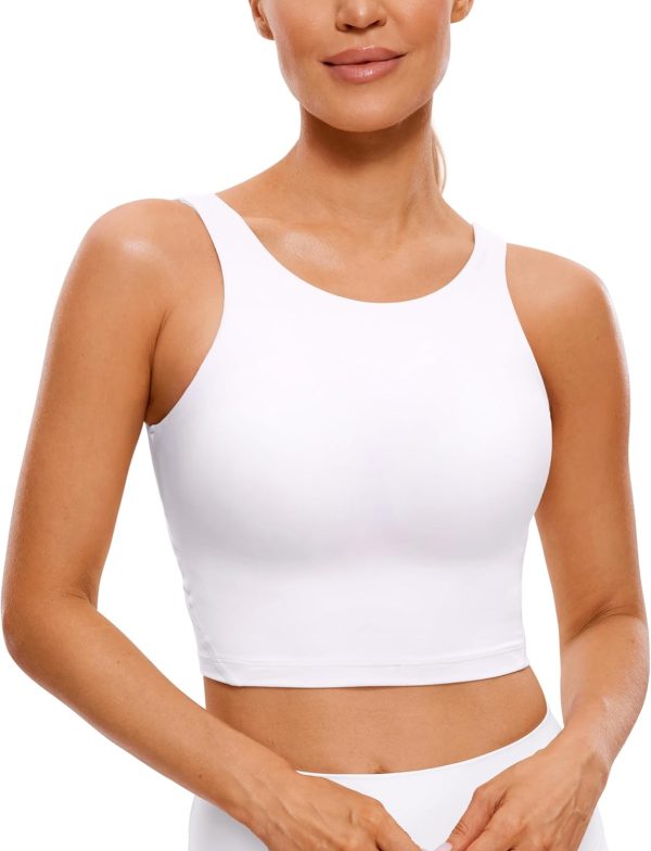 TwentyonefitnessYogaHot Bras  Womens High Neck Longline Sports Bra – U Back Padded Crop Workout Tank Top with Built in Bra