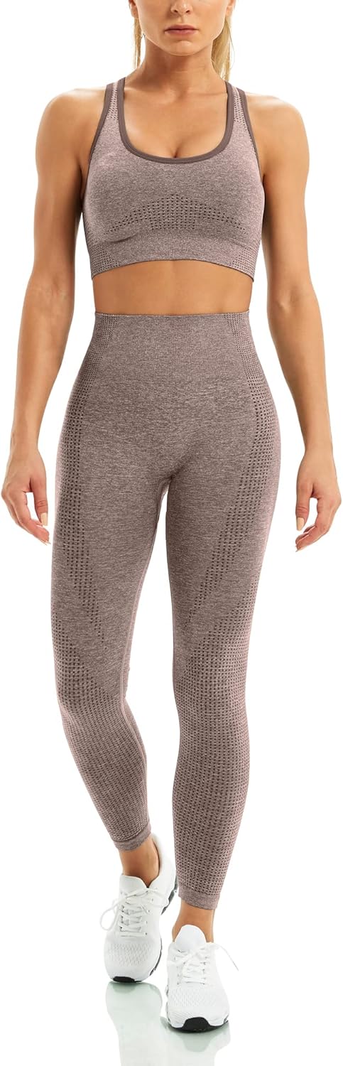 TwentyonefitnessYoga Women 2 Piece Workout Outfits Sports Bra Seamless Leggings Yoga Gym Activewear Set