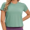 TwentyonefitnessYoga Hot Tops Women’s Pima Cotton Short Sleeve Crop Tops High Neck Cropped Workout Tops Yoga Athletic Shirts Casual T-Shirt