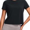 TwentyonefitnessYoga Hot Tops Women’s Pima Cotton Short Sleeve Crop Tops High Neck Cropped Workout Tops Yoga Athletic Shirts Casual T-Shirt