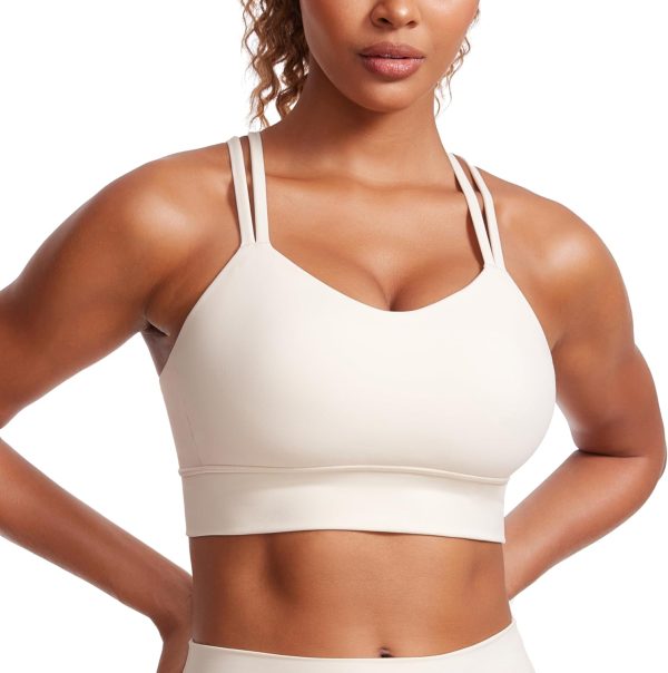 TwentyonefitnessYogaHot BrasWomens Strappy Longline Sports Bra – Molded Cup Double Spaghetti Strap Workout Bra Yoga Crop Tank Top