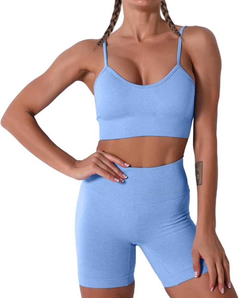 TwentyonefitnessYogaWomen Seamless Yoga Set 2 Piece Workout Sport Bra with High Waist Shorts Legging Outfit Tracksuit.JNINTH
