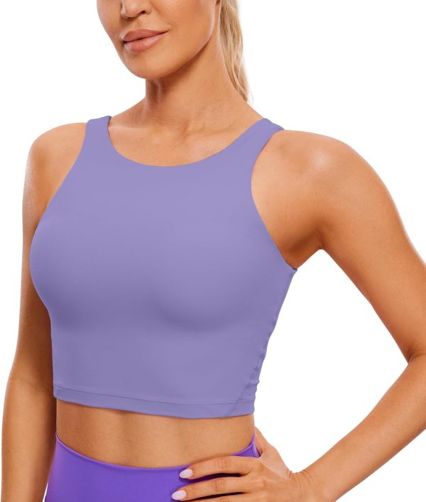TwentyonefitnessYogaHot Bras  Womens High Neck Longline Sports Bra – U Back Padded Crop Workout Tank Top with Built in Bra