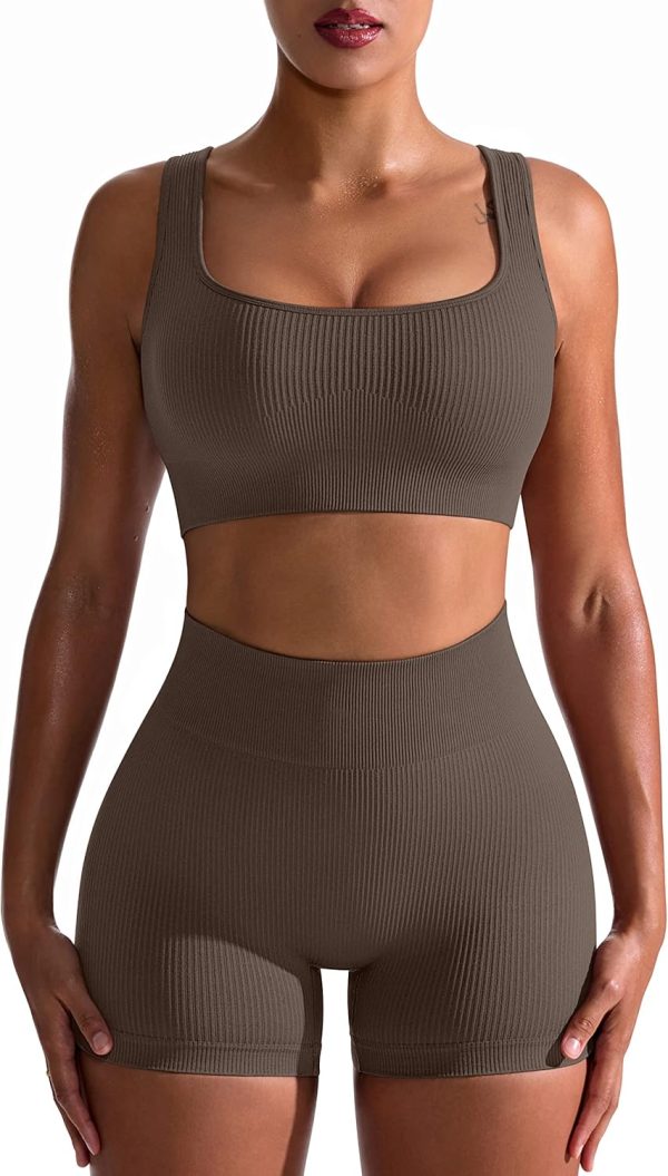 TwentyonefitnessYoga Hot Yoga Sets Workout Outfits for Women 2 Piece Seamless Ribbed High Waist Leggings with Sports Bra Exercise Set…