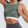 TwentyonefitnessYoga Hot Tops Womens Cross Back Workout Tank Tops-with Built in Bra, High Neck Athletic Yoga Gym Tank Tops