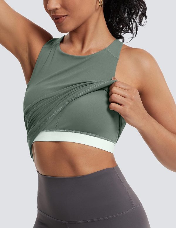 TwentyonefitnessYoga Hot Tops Womens Cross Back Workout Tank Tops-with Built in Bra, High Neck Athletic Yoga Gym Tank Tops