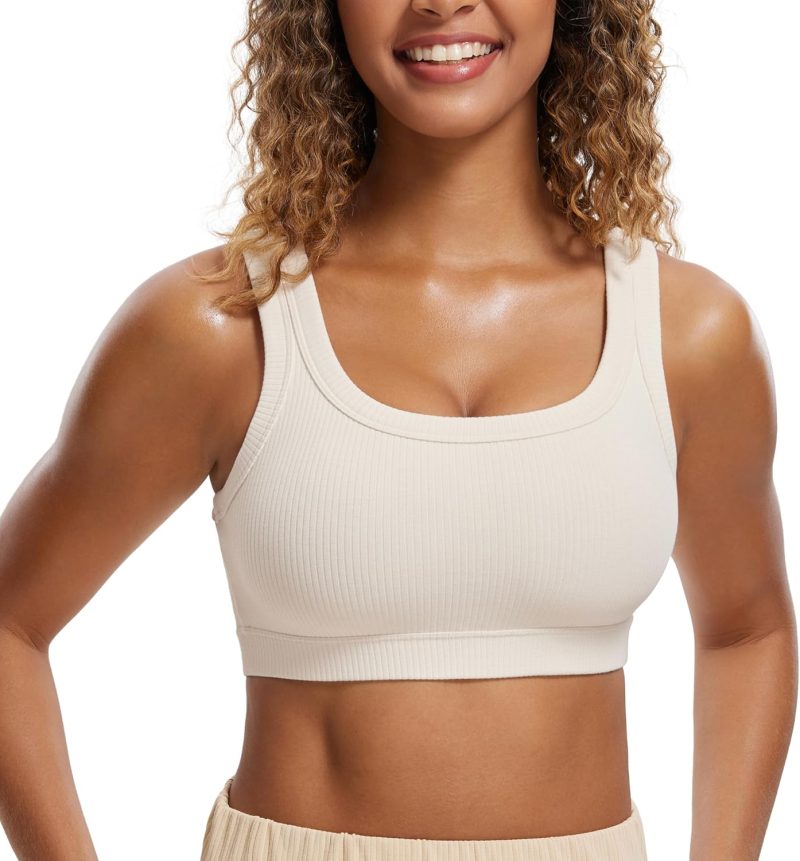 TwentyonefitnessYoga Hot Bras Ribbed Sports Bras for Women – U Back Wireless Medium Impact Sports Bra Padded Yoga Workout Bra