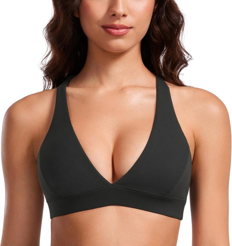 TwentyonefitnessYoga Hot Bras Deep V-Neck Sports Bras for Women – Spaghetti Strap Criss Cross Padded Bra Sexy Wireless Yoga Bra