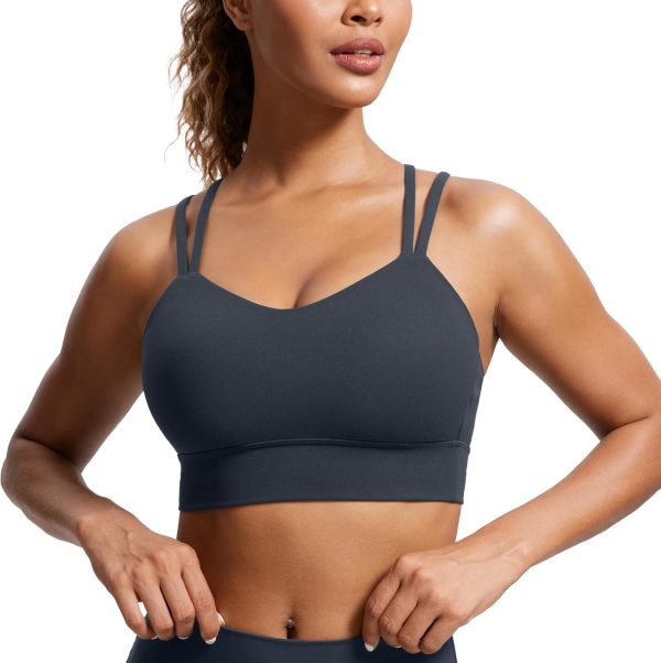 TwentyonefitnessYogaHot BrasWomens Strappy Longline Sports Bra – Molded Cup Double Spaghetti Strap Workout Bra Yoga Crop Tank Top