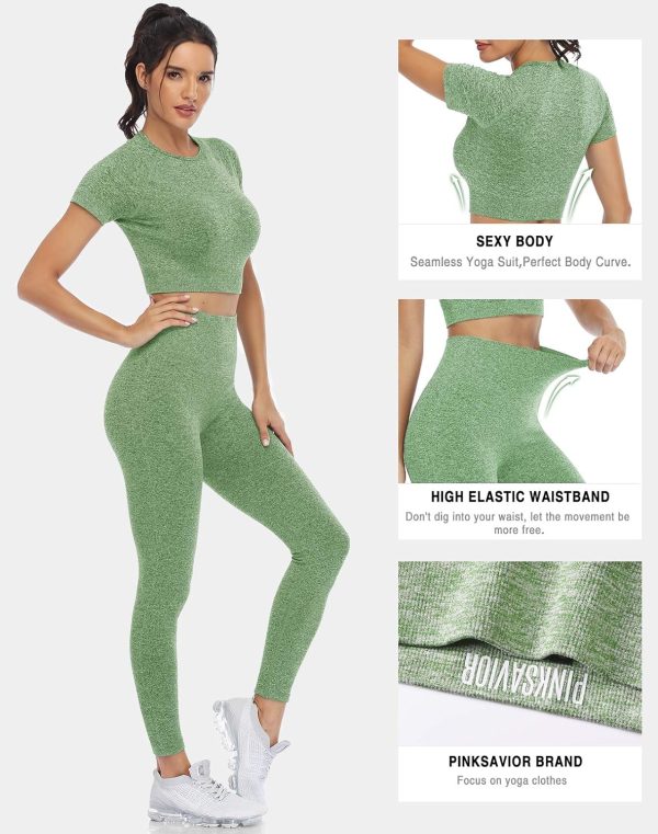 TwentyonefitnessYoga Workout Sets for Women Two Piece Outfits Seamless High Waist Leggings Yoga Crop Tops Athletic Sports Gym Sets