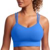 TwentyonefitnessYogaHot BrasWomens Strappy Longline Sports Bra – Molded Cup Double Spaghetti Strap Workout Bra Yoga Crop Tank Top