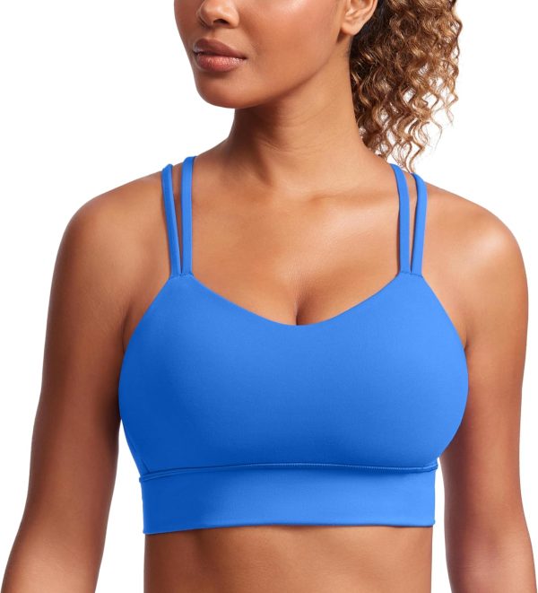 TwentyonefitnessYogaHot BrasWomens Strappy Longline Sports Bra – Molded Cup Double Spaghetti Strap Workout Bra Yoga Crop Tank Top